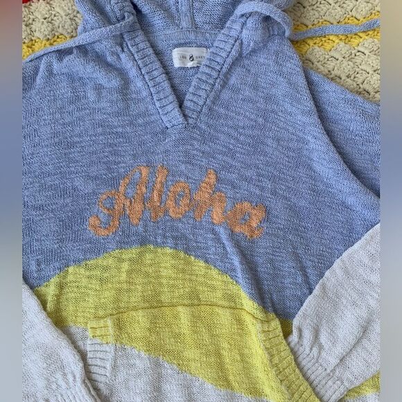 LOU & GREY ALOHA KNIT SWEATER HOODIE SUN WAVES PRINT SZ L OVERSIZED LOOK - Picture 5 of 11